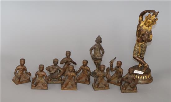 A Buddhist bronze dancing figure and various bronze figures